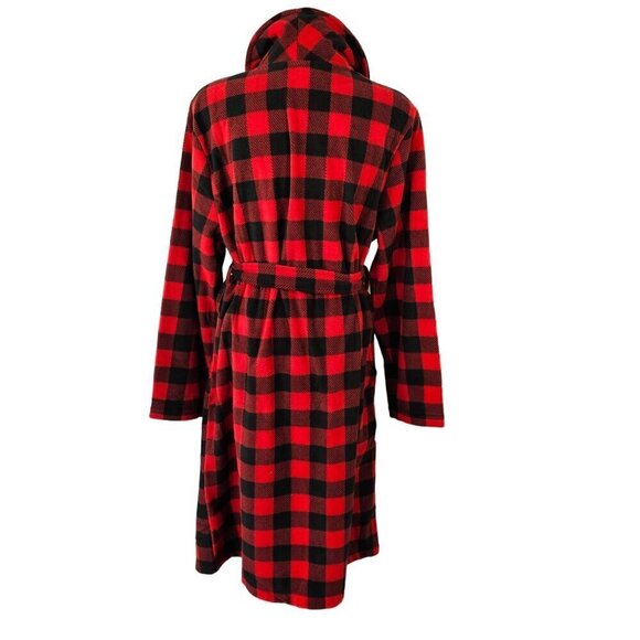 Wonder Shop Holiday Robe Red Black Plaid Poly Tie Close Hand Pockets Adult L NEW - Picture 3 of 8